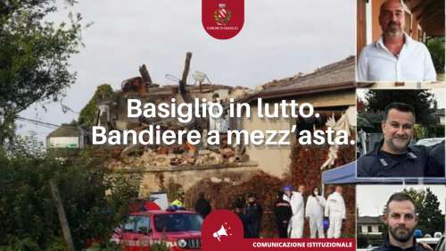 img title Basiglio in lutto. Bandiere a mezz\'asta.