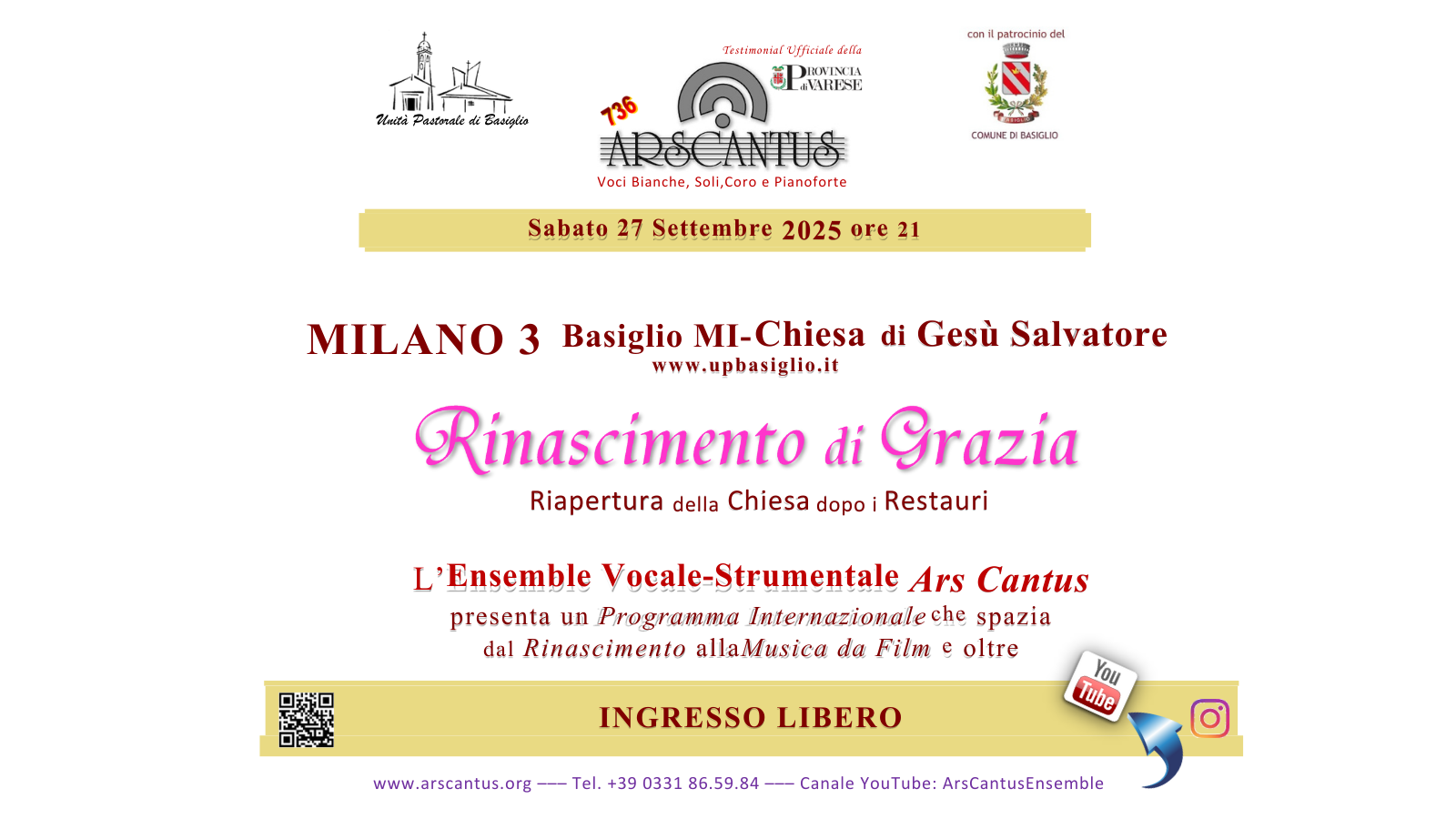 Concerto ArsCantus per riapertura chiesa Ges Salvatore dopo i restauri