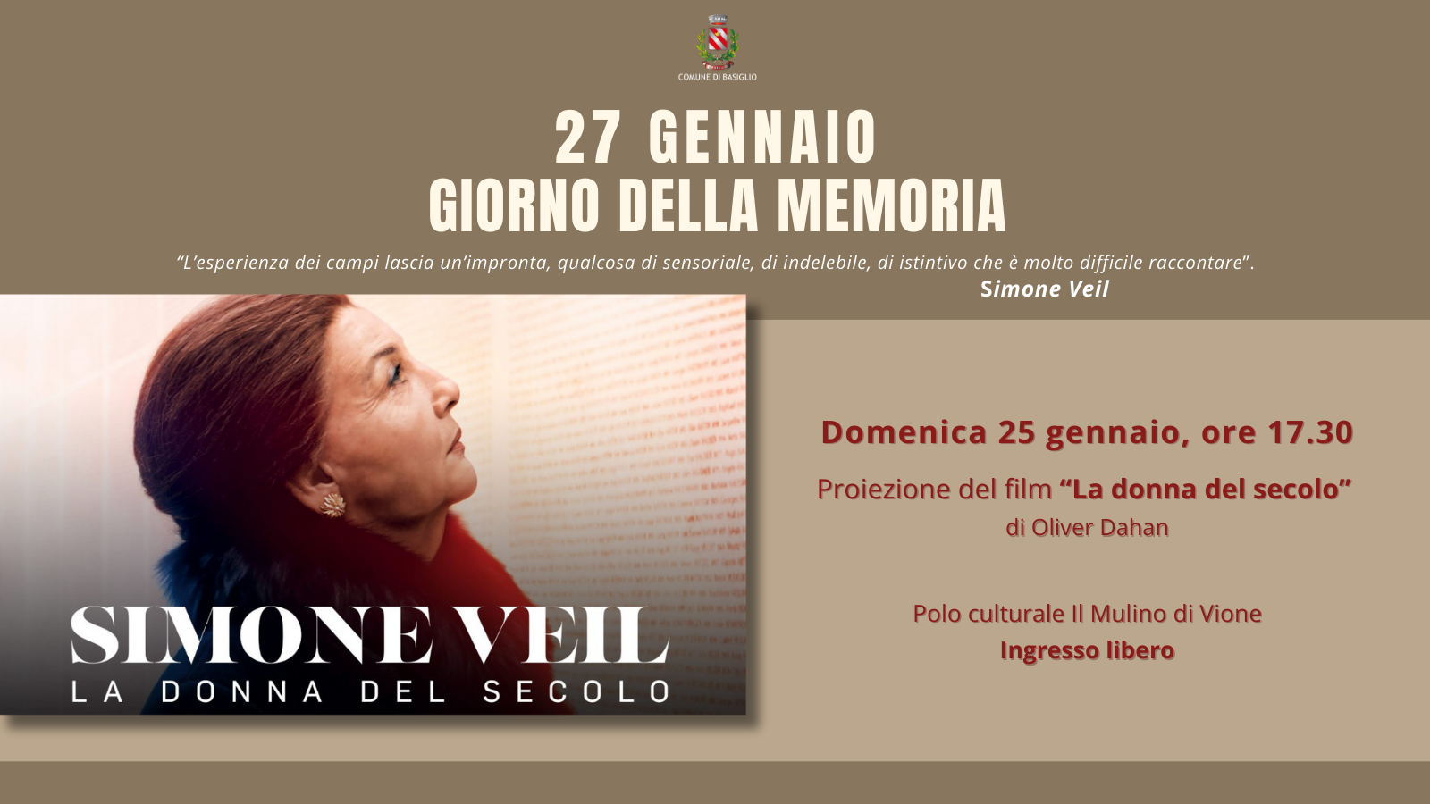 27 Gennaio � Giorno della Memoria: proiezione del film �La donna del secolo�